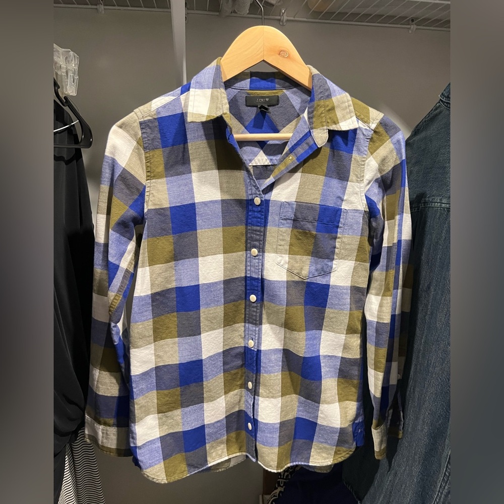 J. Crew Blue and Olive Checkered Shirt size 0